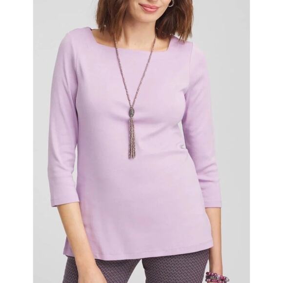 Chico’s Tunic Top Women's Sz 4 / XXL 100% Pima Cotton Square Neck Lilac NEW - Picture 4 of 7